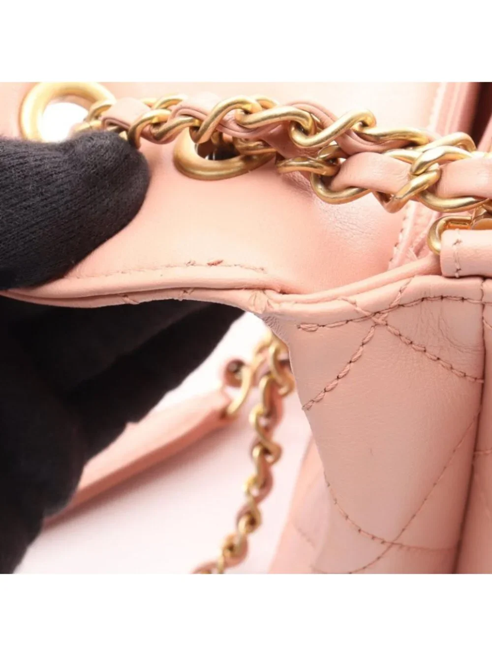 Chanel Shoulder Bag Quilted Logo Pink Lambskin Chain